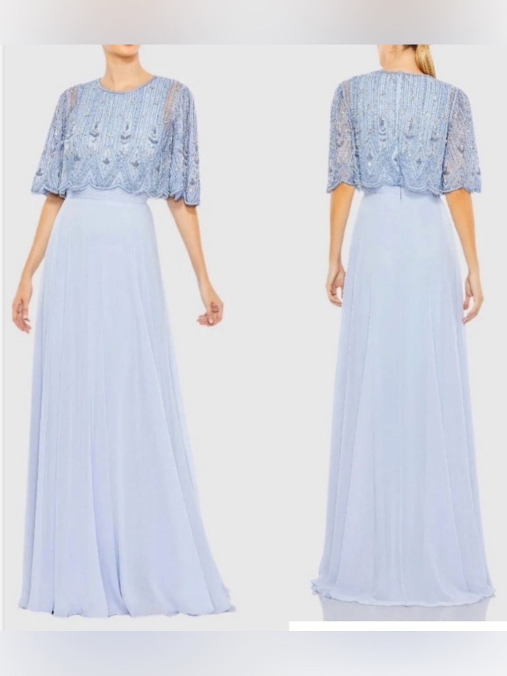 Mac Duggal Powder Blue Embellished Beaded Overlay A-Line Formal Gown Style 9181